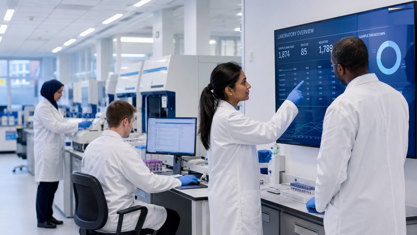 Laboratory professionals working with digital workforce planning, professional development and career progression tools